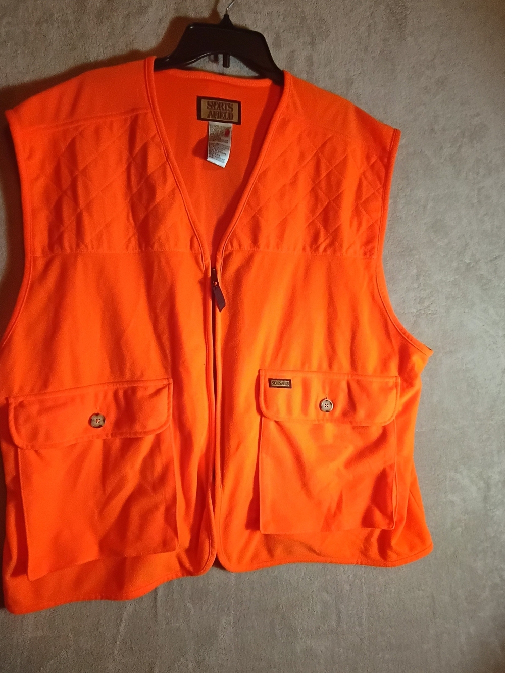 SPORTS AFIELD Size 2x Orange Safety Vest Fleece Pockets Front Zip Vintage